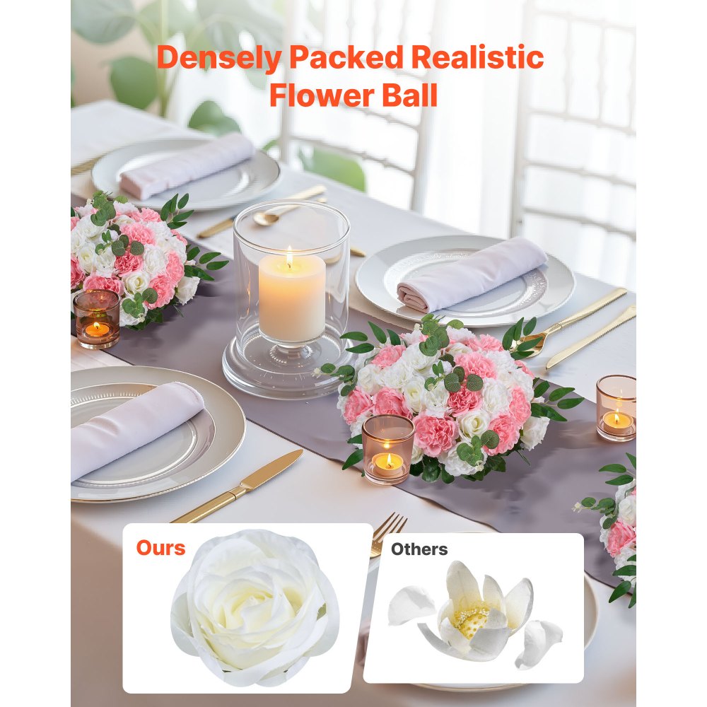 VEVOR Flower Ball Arrangement Bouquet 10 PCS, 17.7-Inch Diameter Artificial Flower Balls Wedding Table Centerpieces, Rose Arrangements for Wedding Centerpiece Home Decorations, Pink and White Roses
