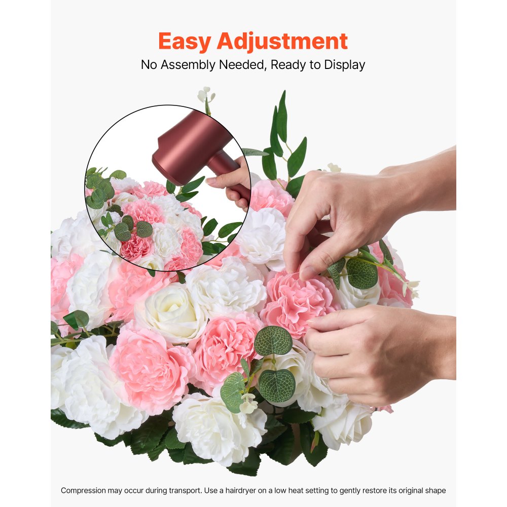 VEVOR Flower Ball Arrangement Bouquet 10 PCS, 17.7-Inch Diameter Artificial Flower Balls Wedding Table Centerpieces, Rose Arrangements for Wedding Centerpiece Home Decorations, Pink and White Roses