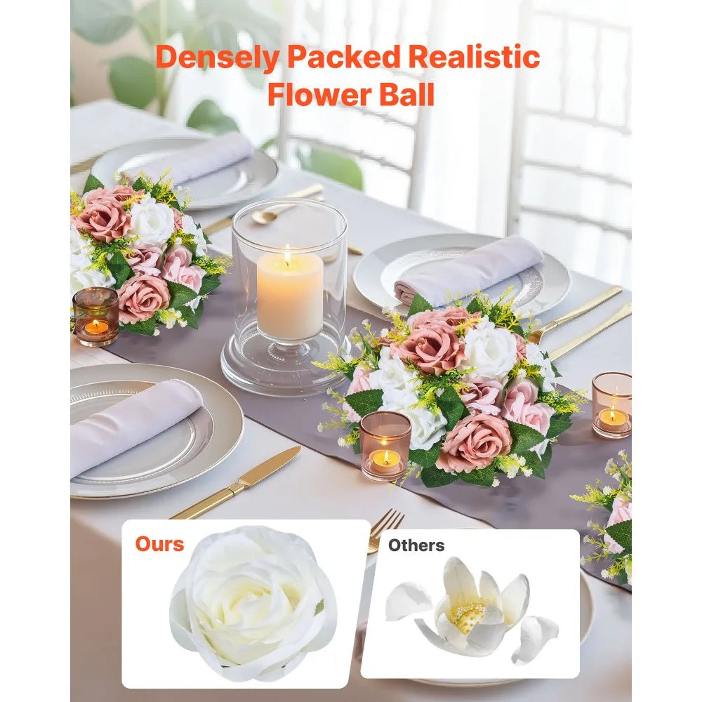 VEVOR Flower Ball Arrangement Bouquet 10PCS, 9.5-Inch Diameter Artificial Flower Balls Wedding Table Centerpieces, Faux Rose Arrangements for Wedding Centerpiece Home Decoration, Pink and White Roses