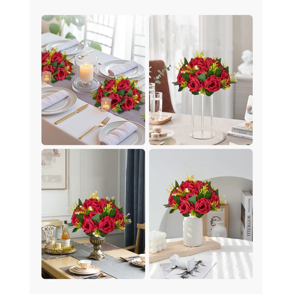 VEVOR Flower Balls Arrangement Bouquet 10 PCS, 9.5-Inch Wedding Red Roses Centerpieces, Fake Flowers Kissing Balls Decor Artificial Floral Arrangements Flower Bouquet for Home Party Table Decorations