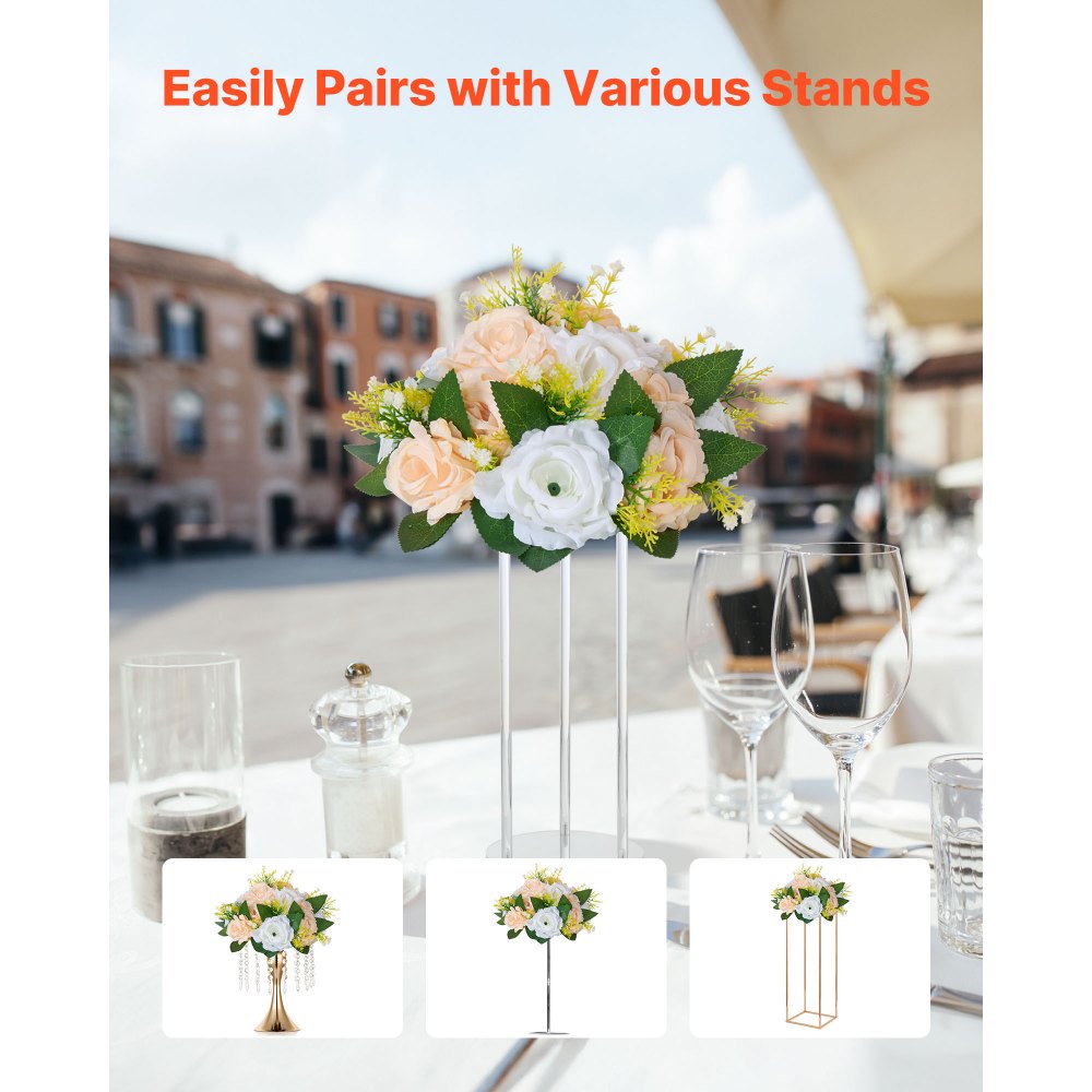 VEVOR Flower Ball Arrangement Bouquet 10 PCS, 9.5-Inch Diameter Artificial Flower Balls Wedding Table Centerpieces, Rose Arrangements for Wedding Centerpiece Home Decoration, Champagne & White Roses