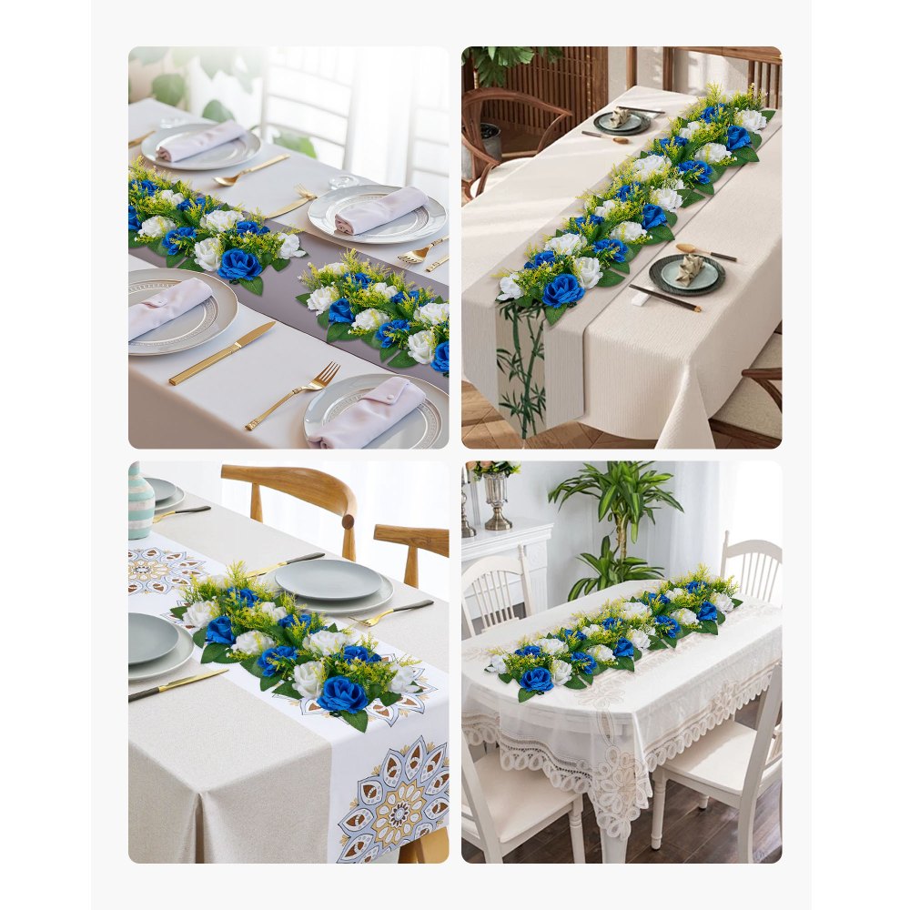 VEVOR Flower Ball Arrangement Bouquet 10 PCS, 19.6 x 8.6 Inch Artificial Flower Balls Wedding Table Centerpieces, Faux Rose Arrangements for Wedding Centerpiece Home Decoration, Blue and White Roses