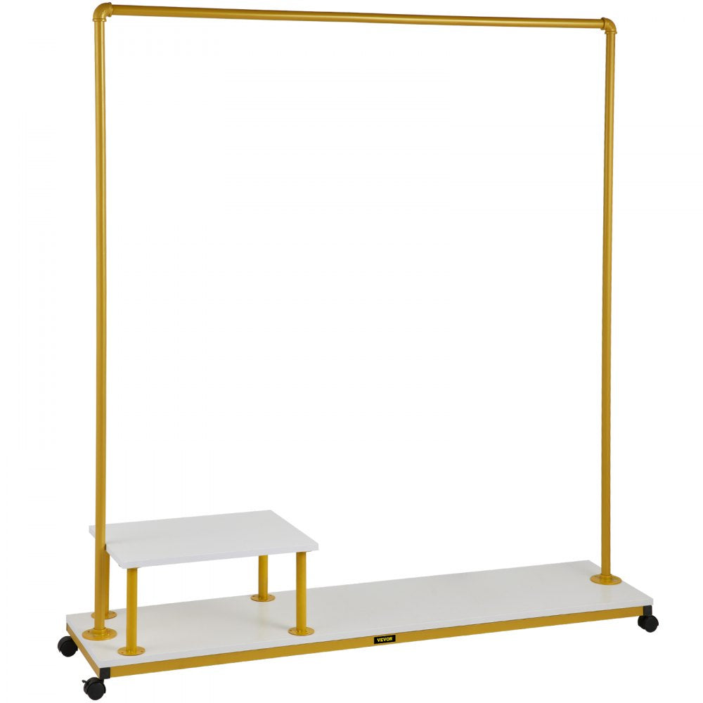 VEVOR Clothing Garment Rack, 59.1\"x14.2\"x63.0\", Heavy-Duty Clothes Rack with Bottom Shelf & Side Shelf, 4 Swivel Casters, Sturdy Steel Frame, Rolling Clothes Organizer for Retail Store Boutique, Go