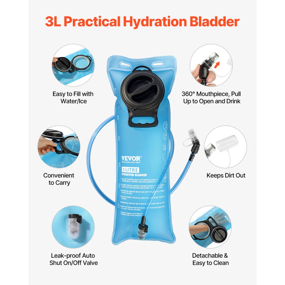 VEVOR Hydration Backpack, Water Backpack with 3L TPU Water Bladder, Tactical Molle Hiking Hydration Pack with Storage for Men Women, Hydro Water Daypack for Hiking Running Cycling Camping