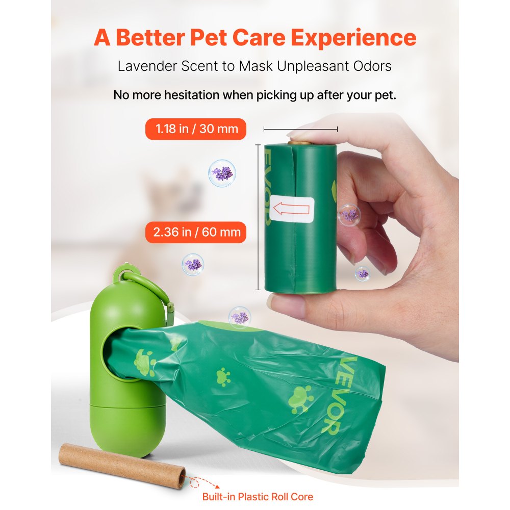 VEVOR Dog Poop Bags, 270 Counts 13 x 9 in, Sturdy & Thick Pet Waste Bags, Biodegradable HDPE Waste Bag Refill Rolls, Lavender Scented, Leak-Proof Trash Bag for Doggie Cat Pet, Dispenser Not Included