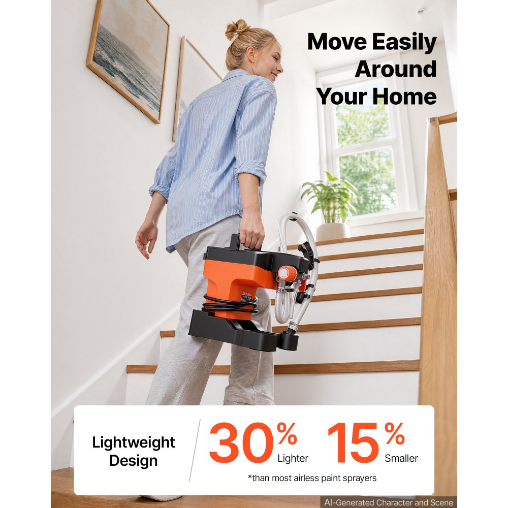 VEVOR Airless Paint Sprayer 650 W 3000 PSI High Pressure Airless Sprayer, For Interior & Exterior House Painting and DIY, Fine and Even, Lightweight Spray Machine with Tip Sets, Hose, Extension Rod
