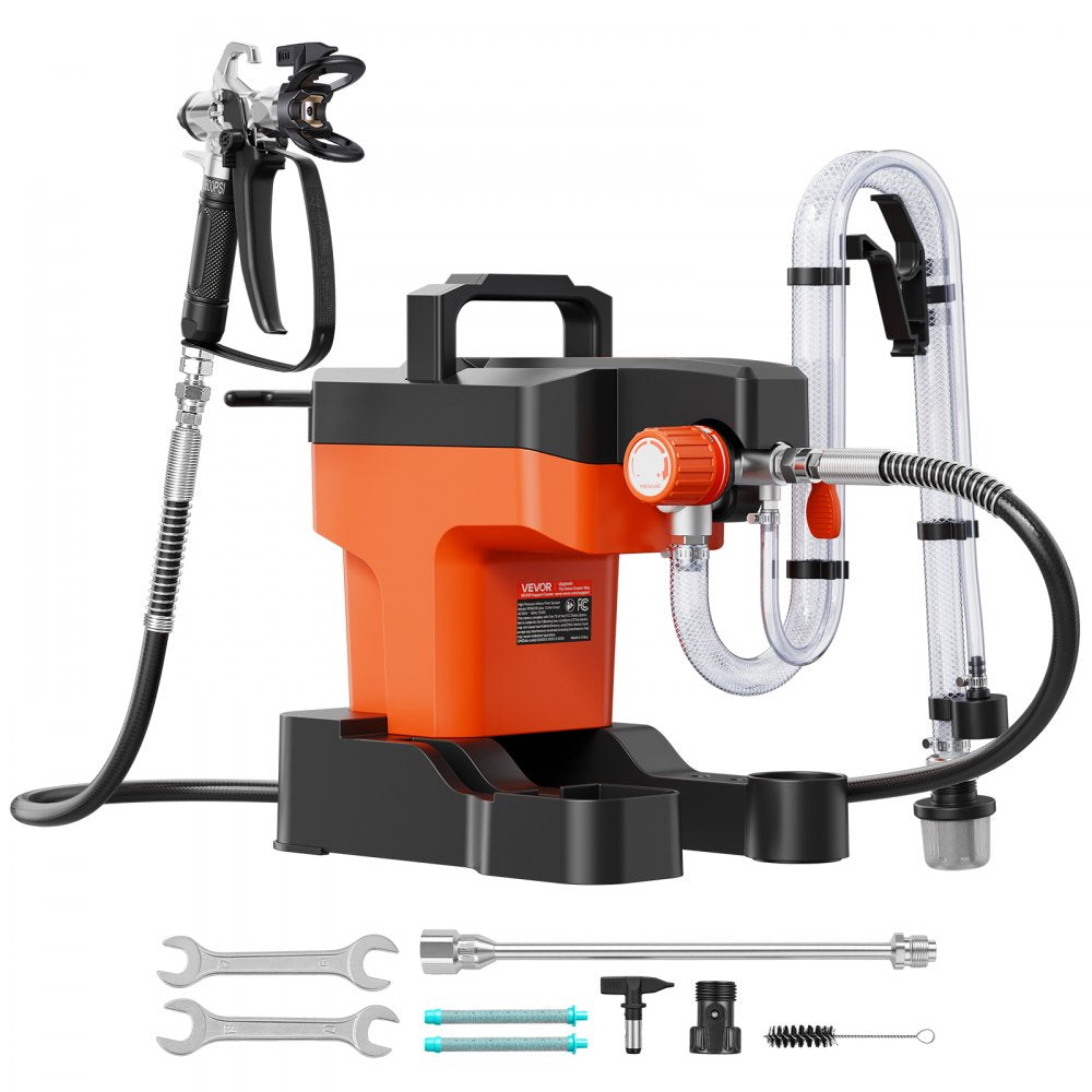 VEVOR Airless Paint Sprayer 650 W 3000 PSI High Pressure Airless Sprayer, For Interior & Exterior House Painting and DIY, Fine and Even, Lightweight Spray Machine with Tip Sets, Hose, Extension Rod
