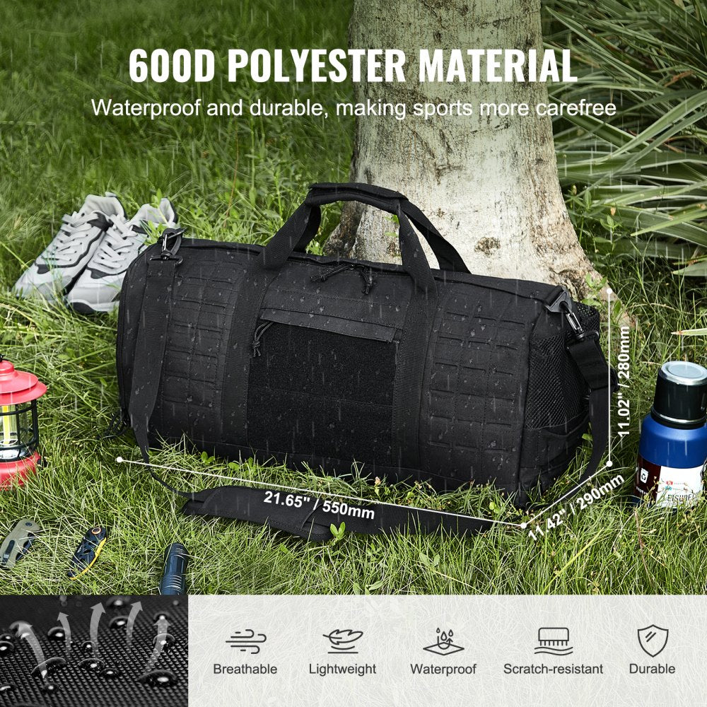 Tactical Duffle Bag, 45L Gym Bag Duffle with Molle Design and Shoe Compartment, Military Travel Bag for Men and Women, Tactical Gear Bag for Overnight, Sports, Fitness, Clothing, Travel, Black