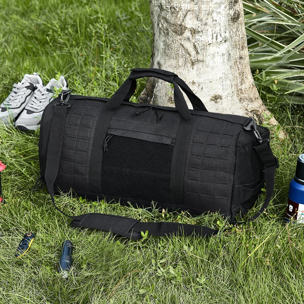 Tactical Duffle Bag, 45L Gym Bag Duffle with Molle Design and Shoe Compartment, Military Travel Bag for Men and Women, Tactical Gear Bag for Overnight, Sports, Fitness, Clothing, Travel, Black