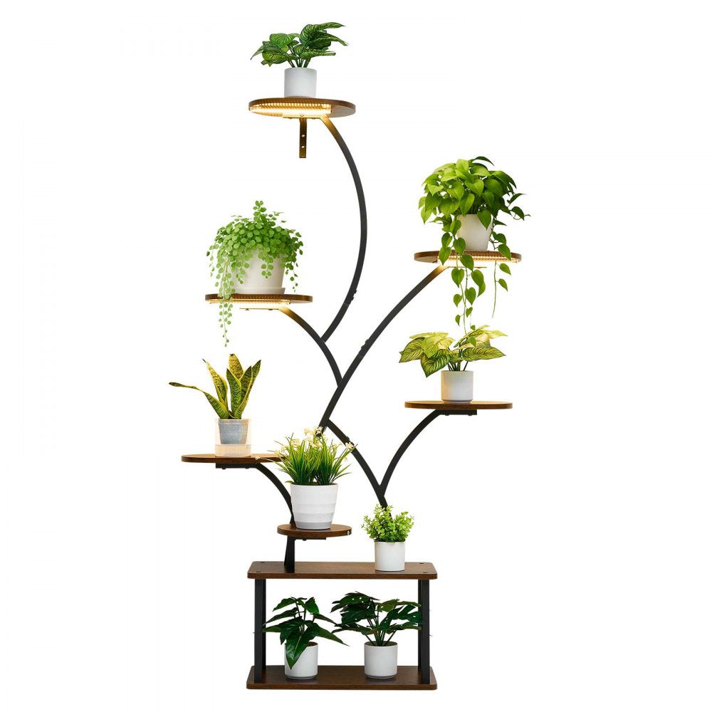 VEVOR Plant Stand Indoor with Grow Lights, 62 in Tall 8-Tier Lighted Plant Shelf, Metal Corner Plants Holder, 3 Timer & 10 Brightness, Tree-Shaped Flower Display Rack for Living Room Balcony Decor