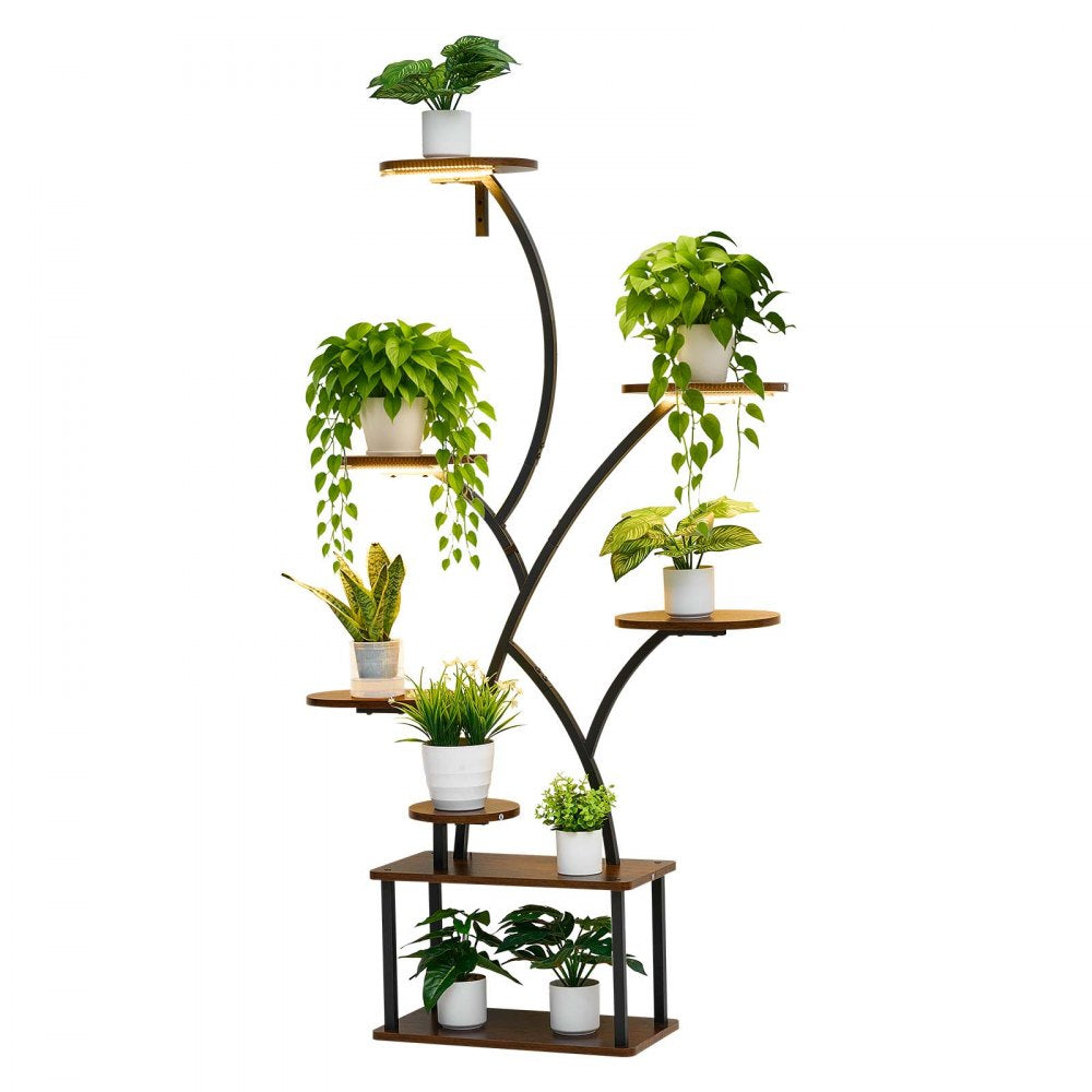 VEVOR Plant Stand Indoor with Grow Lights, 62 in Tall 8-Tier Lighted Plant Shelf, Metal Corner Plants Holder, 3 Timer & 10 Brightness, Tree-Shaped Flower Display Rack for Living Room Balcony Decor
