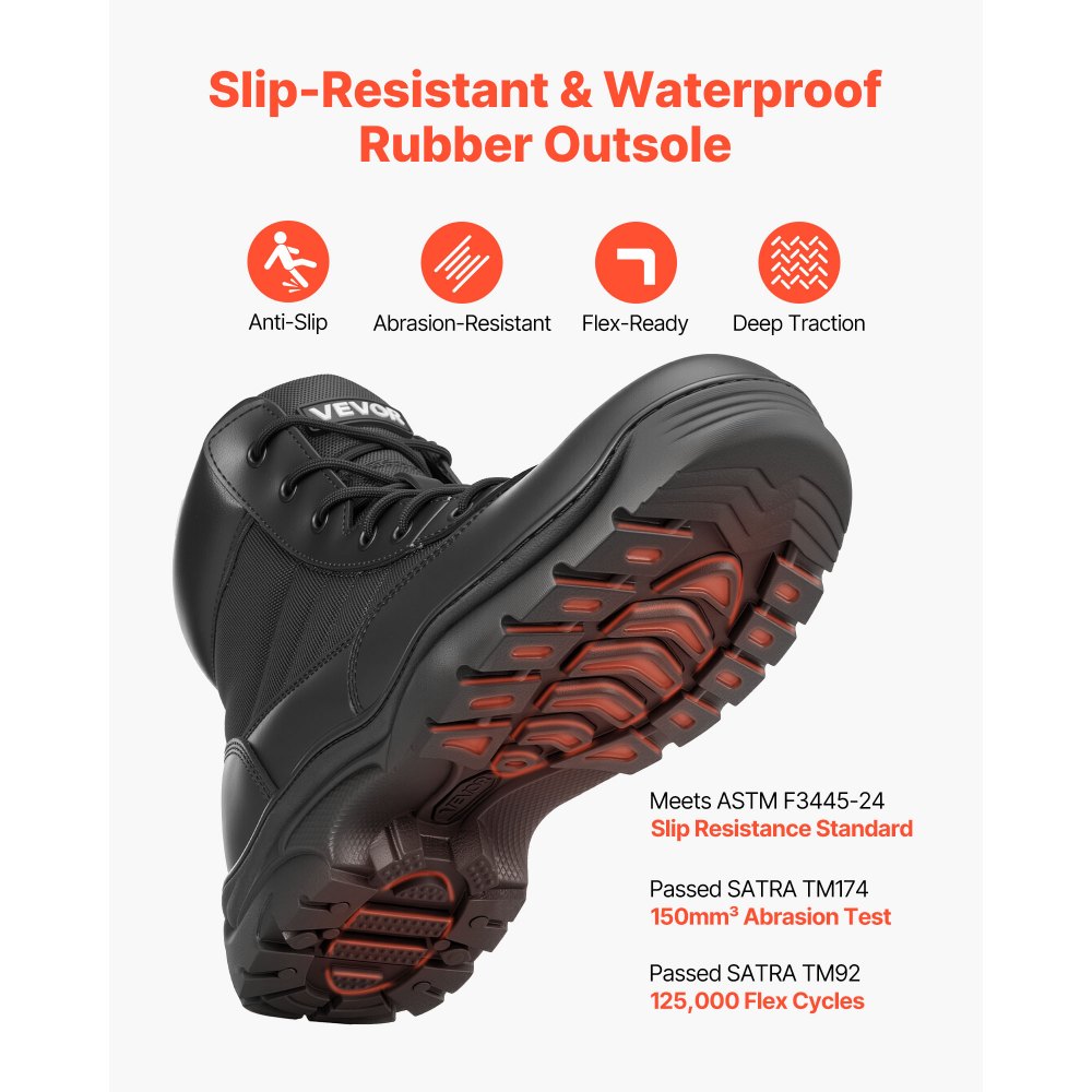 VEVOR Men's Military Tactical Boots, 6 inch Combat Hiking Work Boots, Lightweight & Breathable & Sturdy Mens Motorcycle Interceptor Trooper Boot, for Outdoor Security Mountaineering, US Size 9