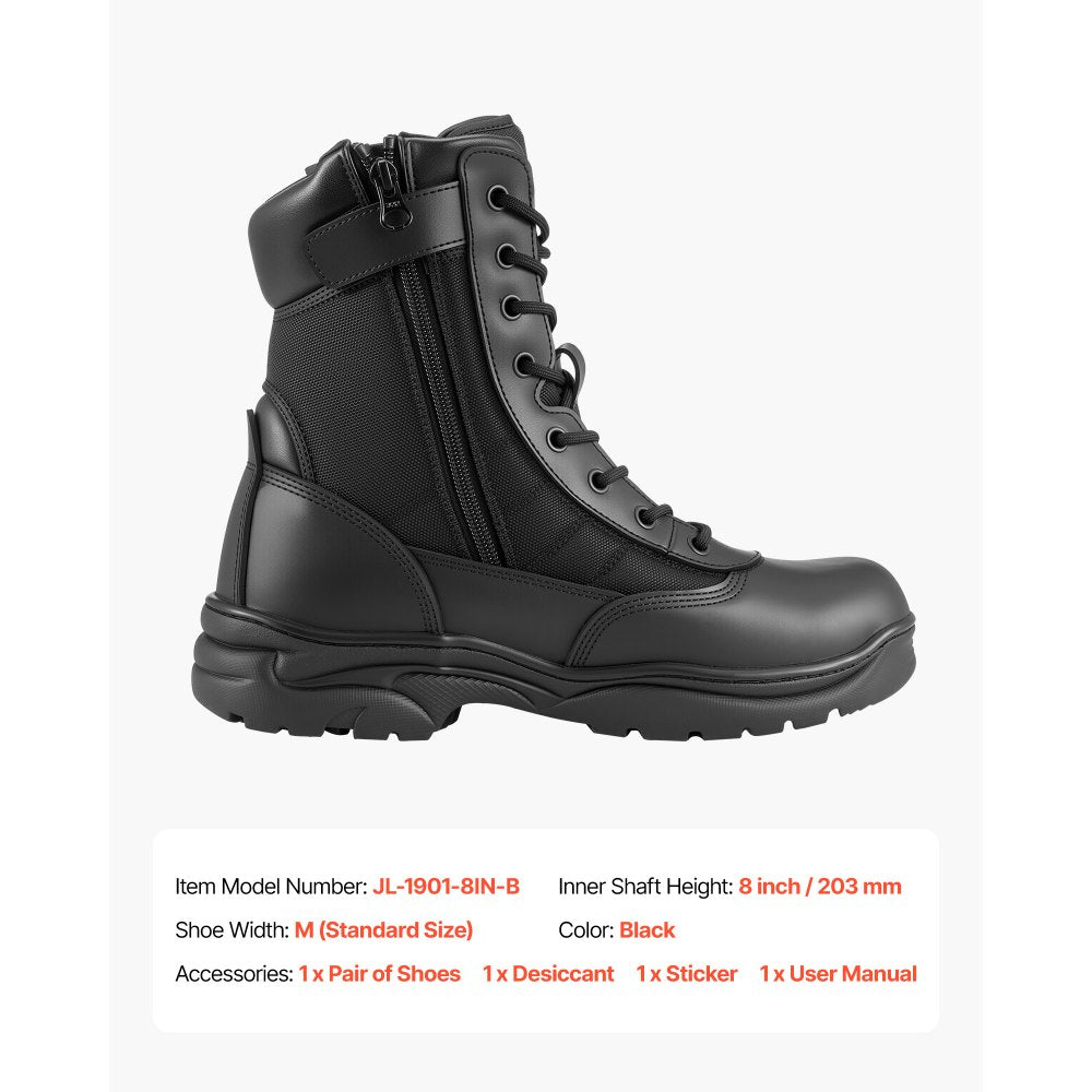 VEVOR Men's Military Tactical Boots, 8 inch Combat Hiking Work Boots, Lightweight & Breathable Side Zipper Mens Motorcycle Interceptor Trooper Boot, for Outdoor Security Mountaineering, US Size 10