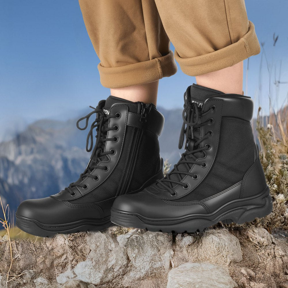 VEVOR Men's Military Tactical Boots, 8 inch Combat Hiking Work Boots, Lightweight & Breathable Side Zipper Mens Motorcycle Interceptor Trooper Boot, for Outdoor Security Mountaineering, US Size 9