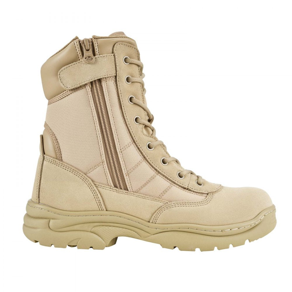 VEVOR Men's Military Tactical Boots, 8 inch Combat Hiking Work Boots, Lightweight & Breathable Side Zipper Motorcycle Interceptor Trooper Boot, for Outdoor Security, US Size 10.5 Sand-colored