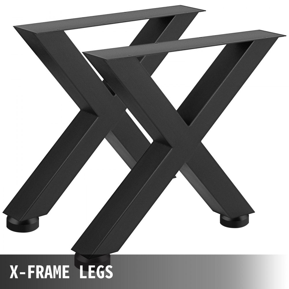 VEVOR Set of 2 Steel Table Legs, 28\'\'Height 31\'\'Wide Dining Table Legs, Heavy Duty 3.1\" Square Box Section X Frame Table Legs, 28x31x3.1 Inch Black Color Industrial Country Style Metal Dining Leg