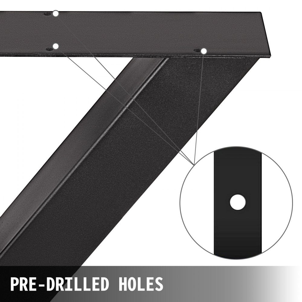 VEVOR Set of 2 Steel Table Legs, 28\'\'Height 31\'\'Wide Dining Table Legs, Heavy Duty 3.1\" Square Box Section X Frame Table Legs, 28x31x3.1 Inch Black Color Industrial Country Style Metal Dining Leg