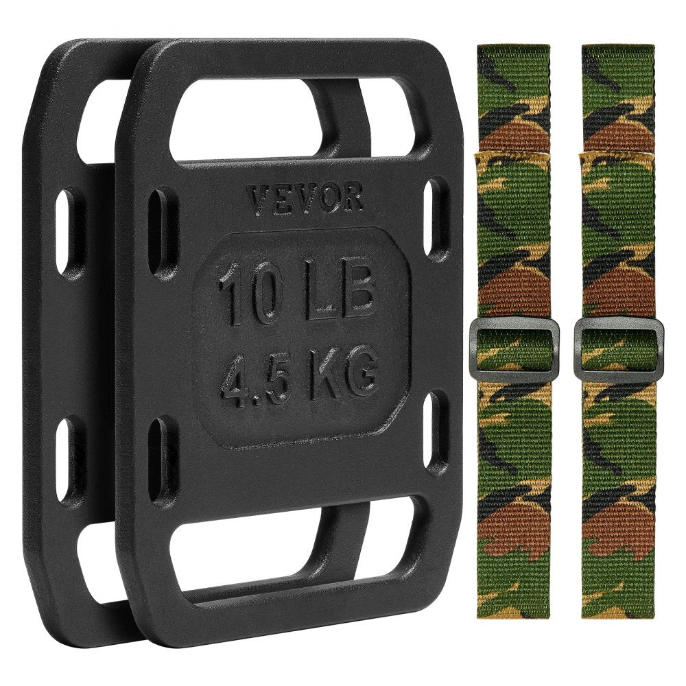 VEVOR Cast Iron Ruck Weights,  10LB Pair Ruck Plate, Weighted Weights for Rucking, Adjustable Ruck Plate with Straps, for Rucking, Swings, Squat, Strength Training, Weightlifting, Fitness Workout