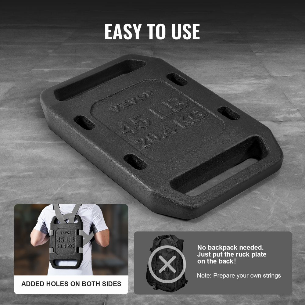 VEVOR Cast Iron Ruck Weights,  45LB Single Ruck Plate, Weighted Weights for Rucking, Solid Ruck Plate Weight for Rucking, Swings, Squat, Strength Training, Weightlifting, Fitness Workout