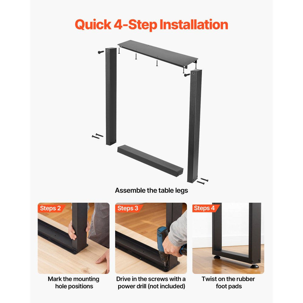 VEVOR Table Legs, 29.5" H x 23.6" W Square Steel Furniture Legs, Modular Design, Easy Assembly, 2204 lbs Max Load Heavy Duty, for Home Office Desk, Workbenches, Dinner Bar Tables, Set of 2, Black
