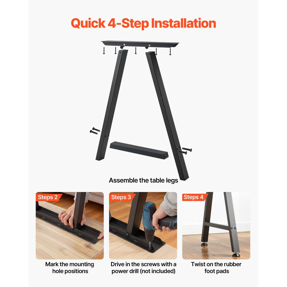 VEVOR Table Legs, 29.1" H x 21.7" W Trapezoid Steel Furniture Legs, Modular Design, Easy Assembly, 2204 lbs Max Load Heavy Duty, Ideal for Home Office Desk, Coffee Dinner Bar Tables,Set of 2, Black