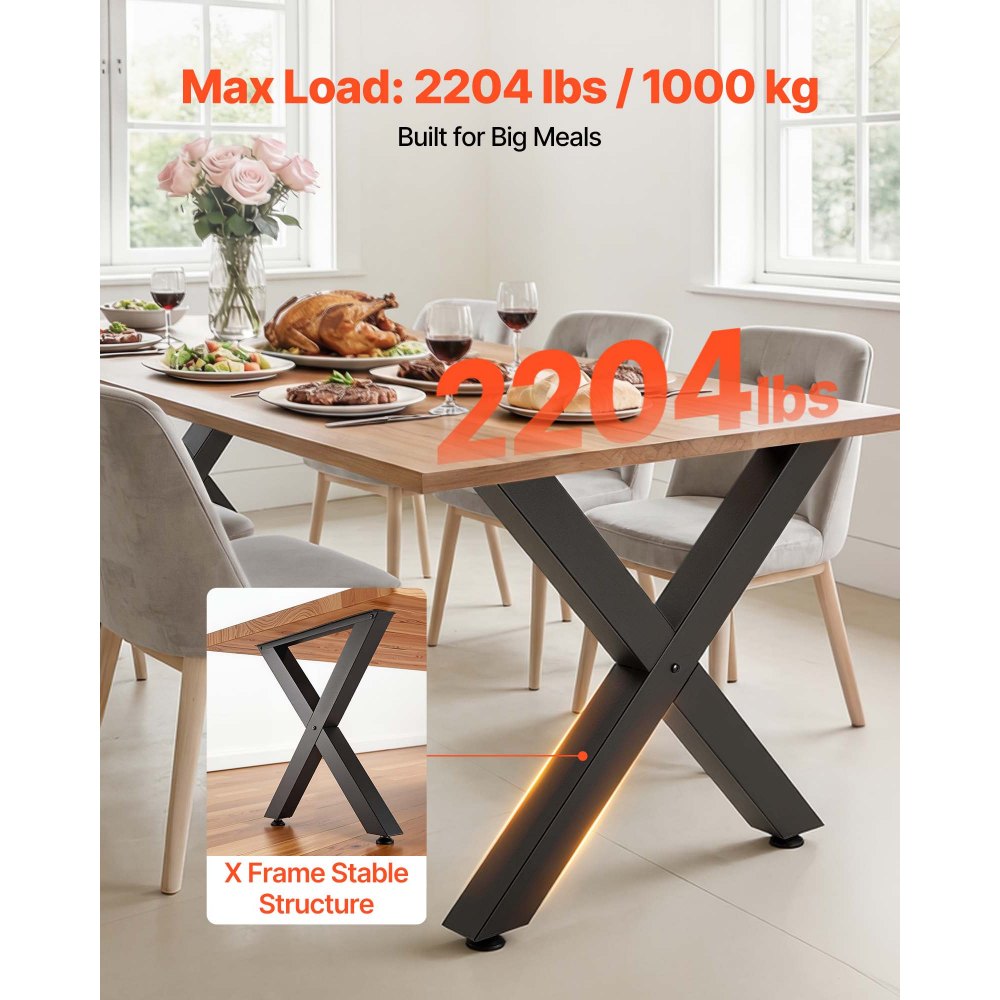 VEVOR Table Legs, 29.5" H x 31.1" W Steel Furniture Legs, Modular Design, Easy Assembly, 2204 lbs Max Load Heavy Duty, for Home Office Desk, Coffee Dinner Bar Tables, Workbench,2 PCS, X Frame, Black