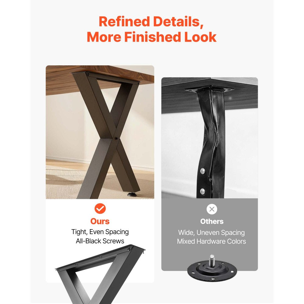 VEVOR Table Legs, 29.5" H x 31.1" W Steel Furniture Legs, Modular Design, Easy Assembly, 2204 lbs Max Load Heavy Duty, for Home Office Desk, Coffee Dinner Bar Tables, Workbench,2 PCS, X Frame, Black