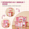 VEVOR Kids Kitchen Playset, 3-in-1 Toddler Kitchen with Simulated Spray, Sounds and Lights, Play Kitchen Set with 74 PCS Cooking Accessory Set for Toddlers, Preschoolers, Children Ages 3-8, Pink