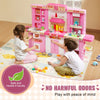 VEVOR Kids Kitchen Playset, 3-in-1 Toddler Kitchen with Simulated Spray, Sounds and Lights, Play Kitchen Set with 74 PCS Cooking Accessory Set for Toddlers, Preschoolers, Children Ages 3-8, Pink