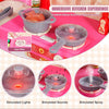 VEVOR Kids Kitchen Playset, 3-in-1 Toddler Kitchen with Simulated Spray, Sounds and Lights, Play Kitchen Set with 74 PCS Cooking Accessory Set for Toddlers, Preschoolers, Children Ages 3-8, Pink