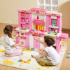 VEVOR Kids Kitchen Playset, 3-in-1 Toddler Kitchen with Simulated Spray, Sounds and Lights, Play Kitchen Set with 74 PCS Cooking Accessory Set for Toddlers, Preschoolers, Children Ages 3-8, Pink