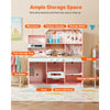 VEVOR Play Kitchen for Kids, Wooden Toy Kitchen Set with Lights and Sounds, Toddler Kitchen with Ice Maker, Oven, Sink, Microwaves, Fridge and Utensil and Fruit Accessory for Toddlers ages 3-8,Pink