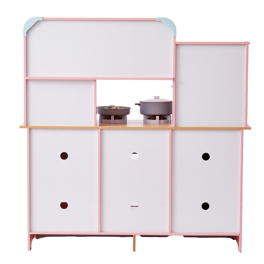 VEVOR Play Kitchen for Kids, Wooden Toy Kitchen Set with Lights and Sounds, Toddler Kitchen with Ice Maker, Oven, Sink, Microwaves, Fridge and Utensil and Fruit Accessory for Toddlers ages 3-8,Pink