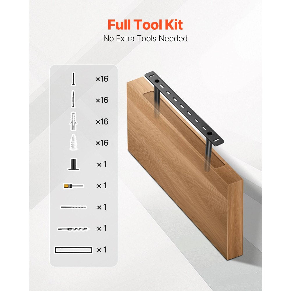 VEVOR Floating Shelf Brackets 2 Pcs, 150 lbs/68 kg Weight Capacity, 16x6.2x1.5 inch / 406.4x157.4x38.1 mm, Heavy Duty Hidden Shelf Brackets Support, Wall Mounting Invisible Floating Shelves Bracket