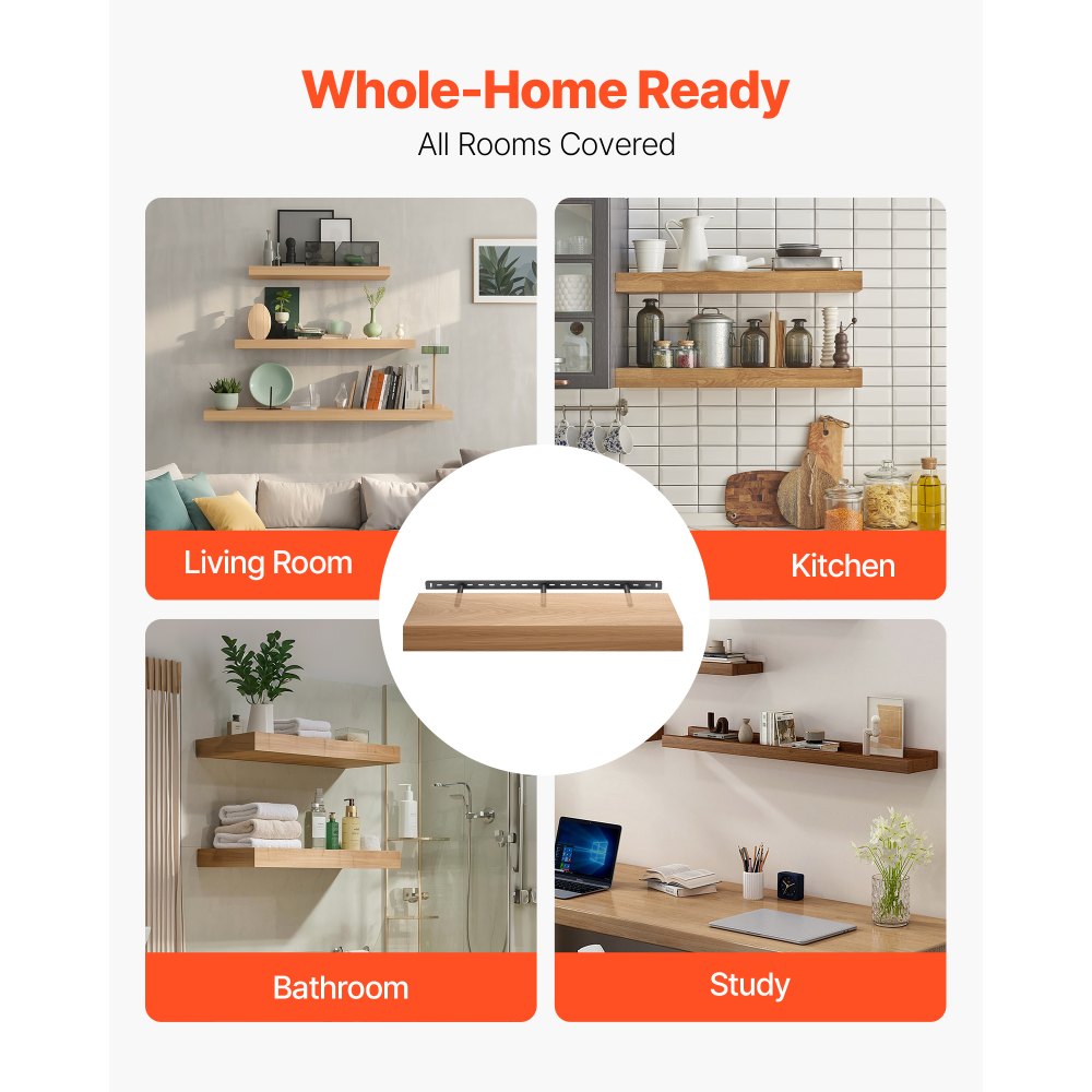 VEVOR Floating Shelf Bracket 1 Pack, 190 lbs/86 kg Weight Capacity, 34x6.2x1.5 inch / 863.6x157.4x38.1 mm, Heavy Duty Hidden Shelf Brackets Support, Wall Mounting Invisible Floating Shelves Bracket