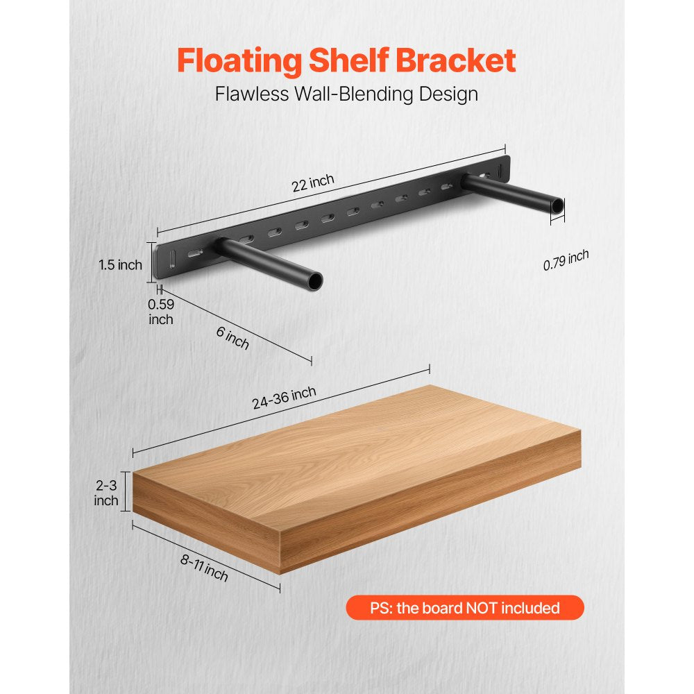 VEVOR Floating Shelf Brackets 2 Pcs, 150 lbs/68 kg Weight Capacity, 22x6.2x1.5 inch / 558.4x157.4x38.1 mm, Heavy Duty Hidden Shelf Brackets Support, Wall Mounting Invisible Floating Shelves Bracket