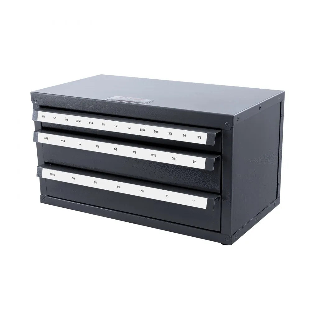 VEVOR Three-Drawer Steel Cabinet for End Mill Organization, Accommodates 1/8" to 1", Features 29 Compartments with Labels, Stackable Design for Efficient Storage