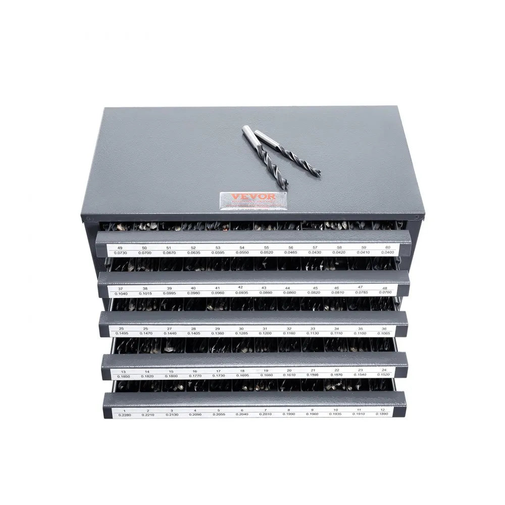 VEVOR Drill Bit Dispenser Cabinet, Five-Drawer Drill Bit Organizer Cabinet for #1 to #60 Steel Drill Dispenser Organizer Cabinet with Labels, Stackable Drill Dispenser for Drill Bit Storage