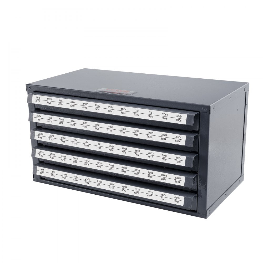 VEVOR Drill Bit Dispenser Cabinet, Five-Drawer Drill Bit Organizer Cabinet for 33/64" to 63/64" Steel Drill Dispenser Organizer Cabinet with Labels, Stackable Drill Dispenser for Drill Bit Storage