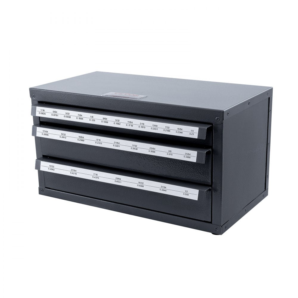 VEVOR Drill Bit Dispenser Cabinet, Three-Drawer Drill Bit Organizer Cabinet for 1/16" to 1/2", Steel Drill Dispenser Organizer Cabinet with Labels, Stackable Drill Dispenser for Drill Bit Storage