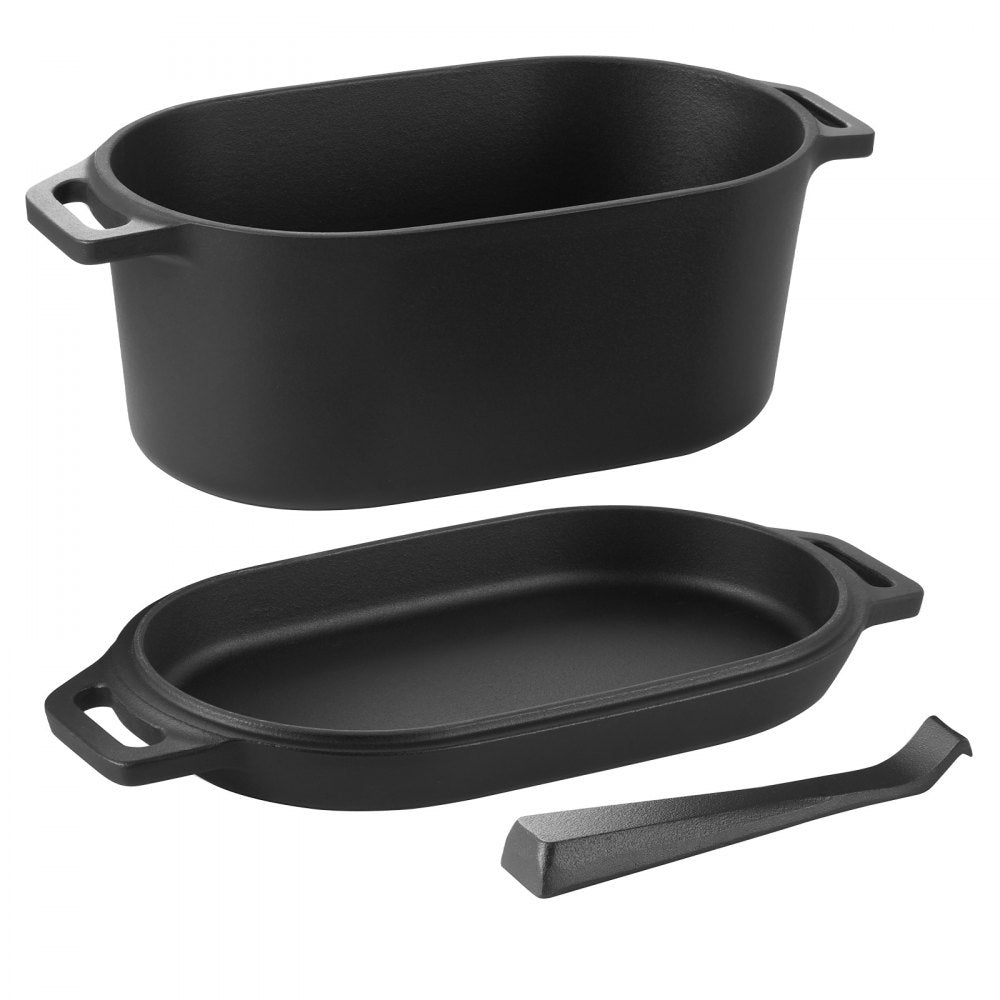 VEVOR Enameled Cast Iron Dutch Oven, 3.5 Quart Pot with Lid and Dual Handles, Heavy-Duty Durable Cookware Pan, Oven Induction Compatible up to 500℉, for Braising, Stews, Roasting, Bread Baking, Black