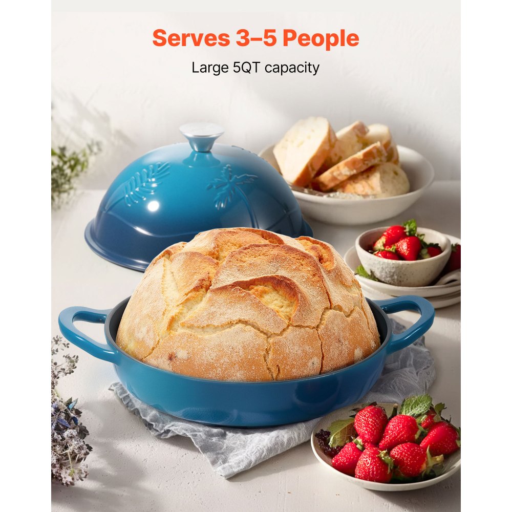 VEVOR Enameled Cast Iron Dutch Oven, 5 Quart Pot for Sourdough Bread Baking, Heavy-Duty Cookware Pan with Lid and Dual Handles, Oven Induction Compatible up to 500℉, for Cooking Roasting