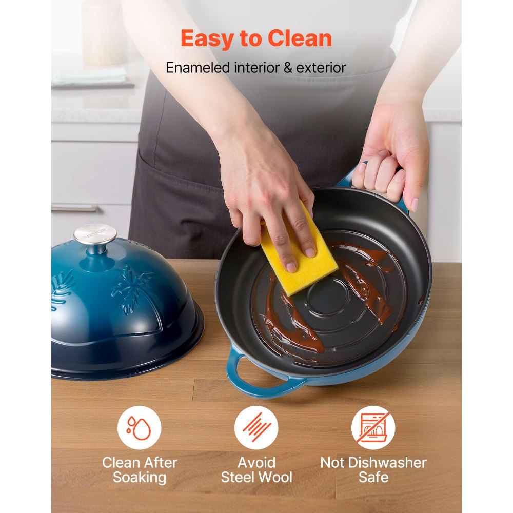 VEVOR Enameled Cast Iron Dutch Oven, 5 Quart Pot for Sourdough Bread Baking, Heavy-Duty Cookware Pan with Lid and Dual Handles, Oven Induction Compatible up to 500℉, for Cooking Roasting
