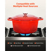 VEVOR Enameled Cast Iron Dutch Oven, 6 Quart Pot with Lid and Dual Handles, Heavy-Duty Durable Cookware Pan, Oven Induction Compatible up to 500℉, for Braising, Stews, Roasting, Bread Baking, Red