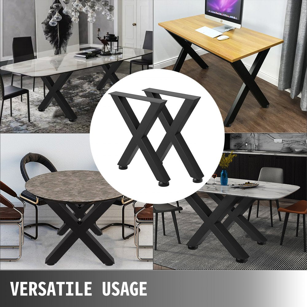 VEVOR Set of 2 Steel Table Legs, 28\'\'Height 24\'\'Wide Dining Table Legs, Heavy Duty 3.1\" Square Box Section X Frame Table Legs, 28x24x3.1 Inch Black Color Industrial Country Style Metal Dining Leg