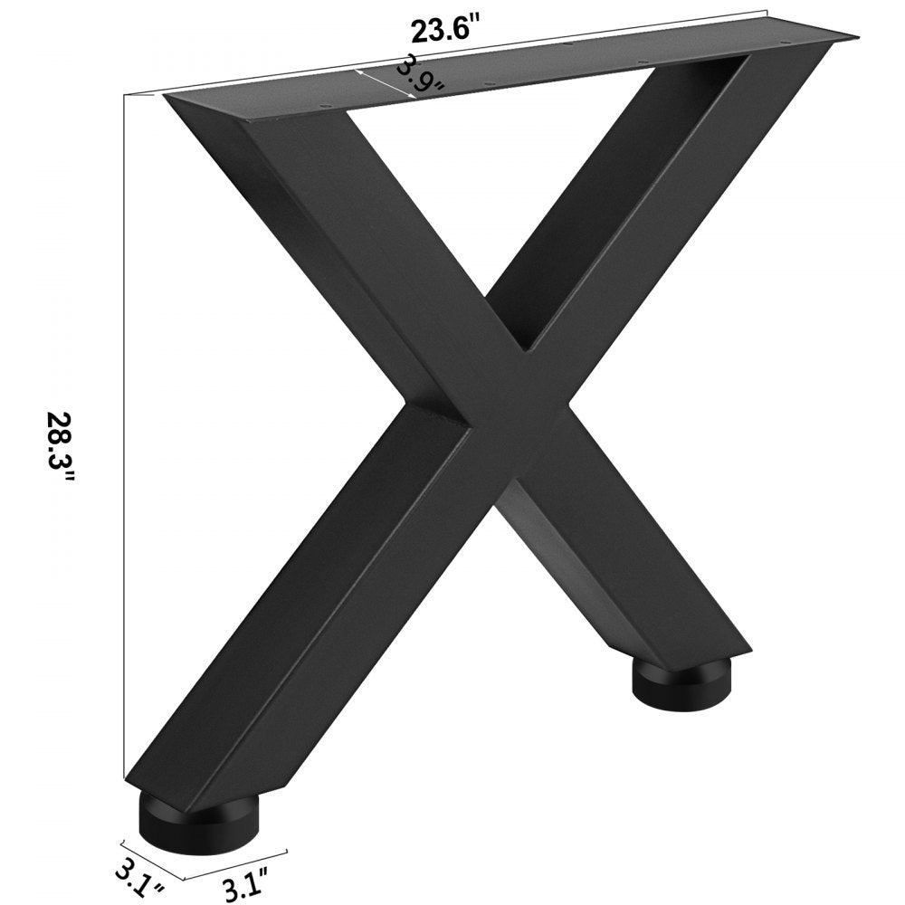 VEVOR Set of 2 Steel Table Legs, 28\'\'Height 24\'\'Wide Dining Table Legs, Heavy Duty 3.1\" Square Box Section X Frame Table Legs, 28x24x3.1 Inch Black Color Industrial Country Style Metal Dining Leg
