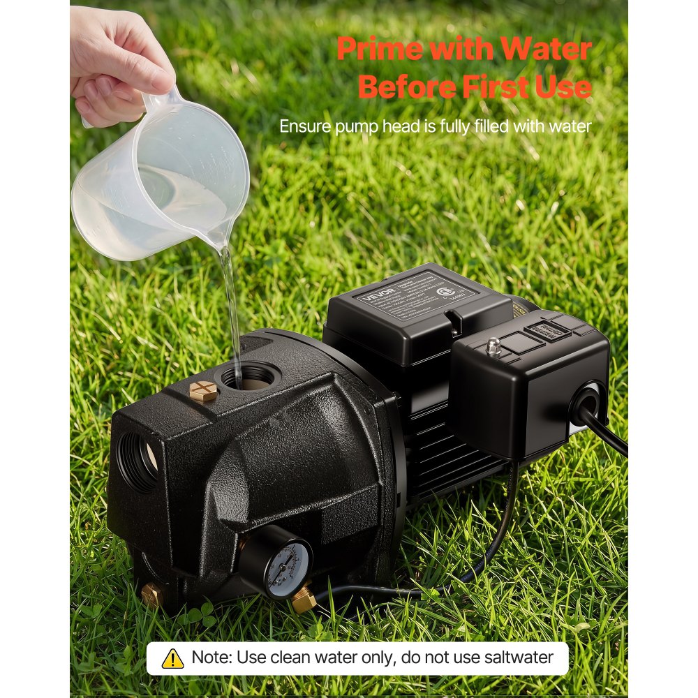 VEVOR 1/2 HP Shallow Well Jet Pump, AC 115/230 Volt, 790 GPH Dual Voltage Cast Iron Well Jet Pump, with 147 ft Max Head Lift, Automatic Pressure Switch, for Garden Irrigation Lawn Sprinkler System