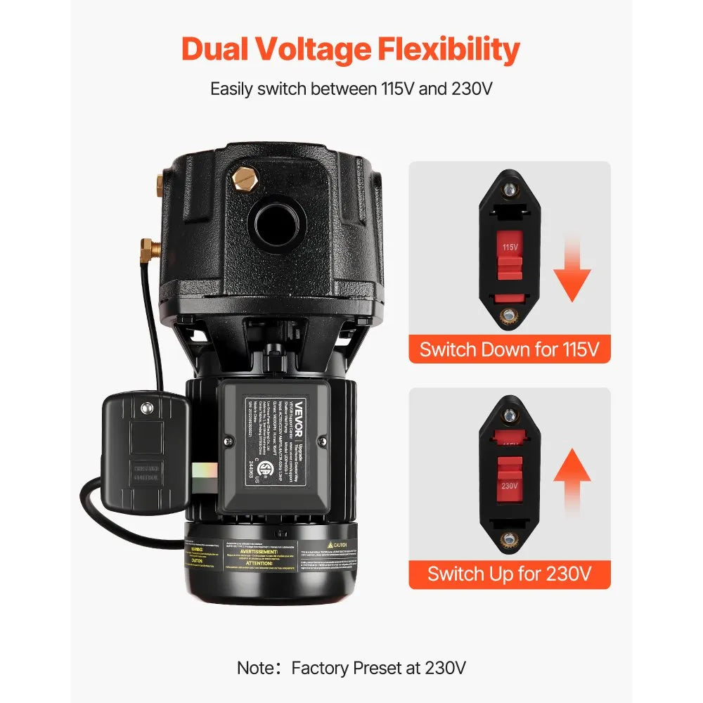 Vevor Shallow Well Jet Pump 1 HP 1400 GPH Dual Voltage Cast Iron New ...