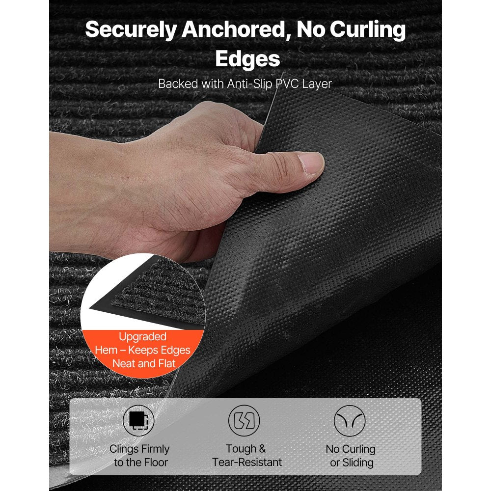 VEVOR Front Door Mat, 5 x 3 ft Commercial Floor Mat for Indoor and Outdoor, Stylish Striped Industrial Carpet with PVC Backing, Heavy Duty Washable Entry Rug for Hallway, Balcony, Garage, Grey
