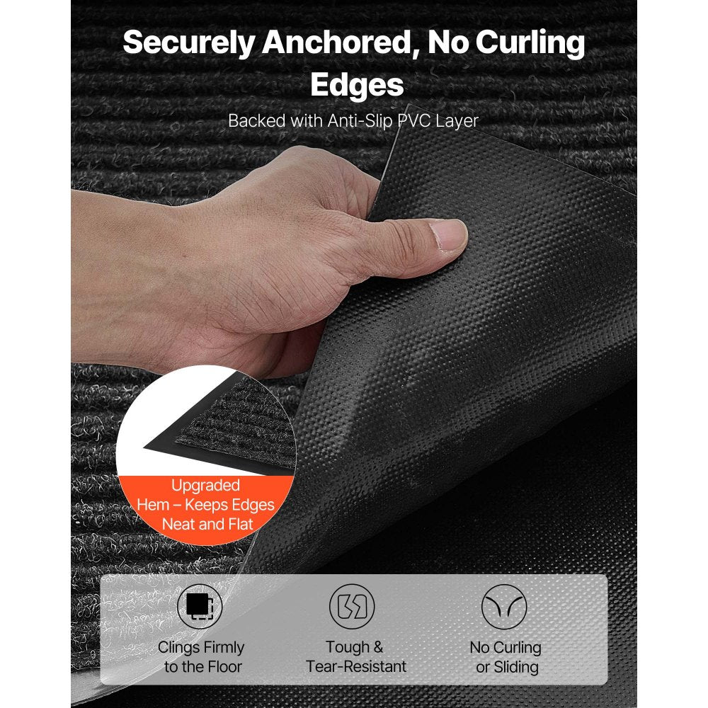 VEVOR Front Door Mat, 8 x 4 ft Commercial Floor Mat for Indoor and Outdoor, Stylish Striped Industrial Carpet with PVC Backing, Heavy Duty Washable Entry Rug for Hallway, Balcony, Garage, Grey